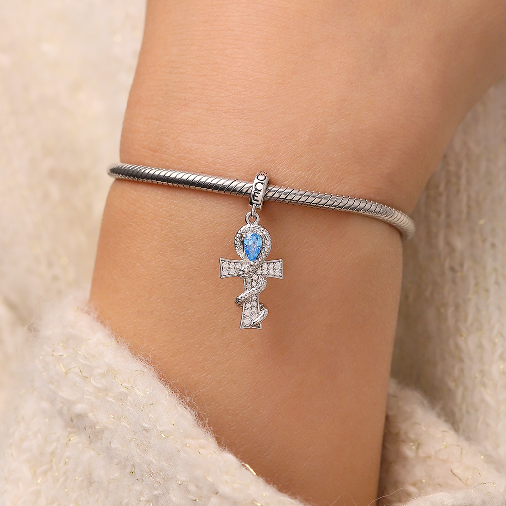 Twisted Silver Snake Cross Pendant image number 7