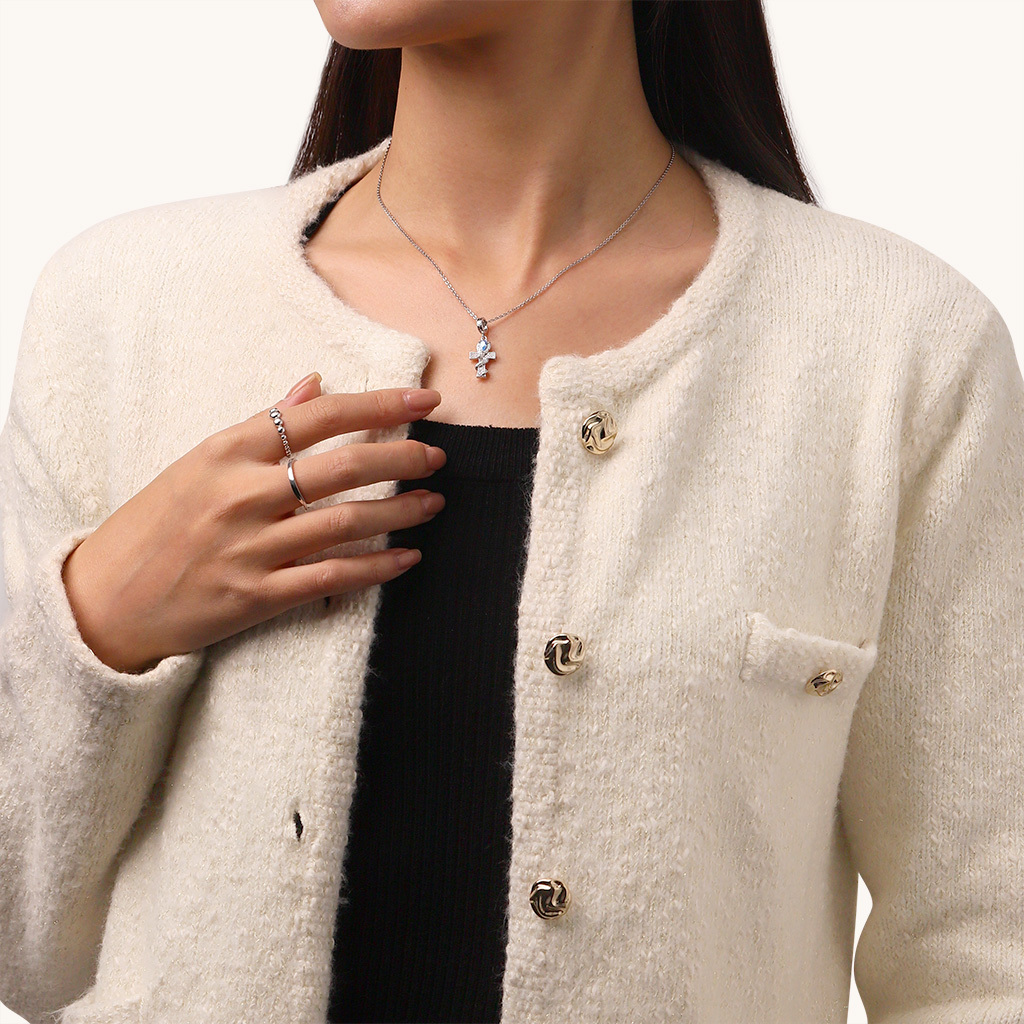 Twisted Silver Snake Cross Pendant image number 5