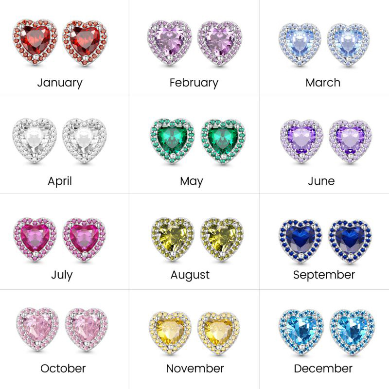 Heart Birthstone Stud Earrings image number 4