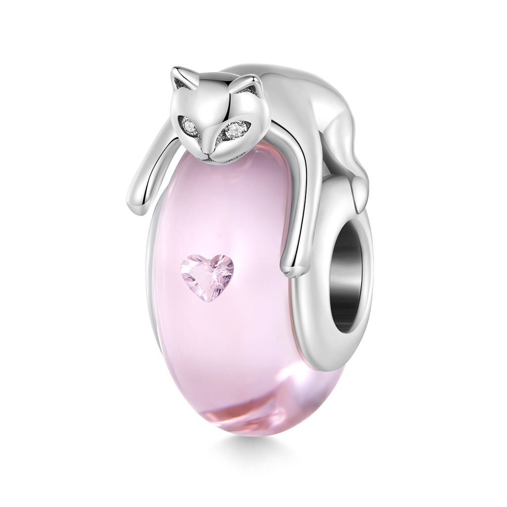 Cat Lying on Pink Glass Charm image number 0