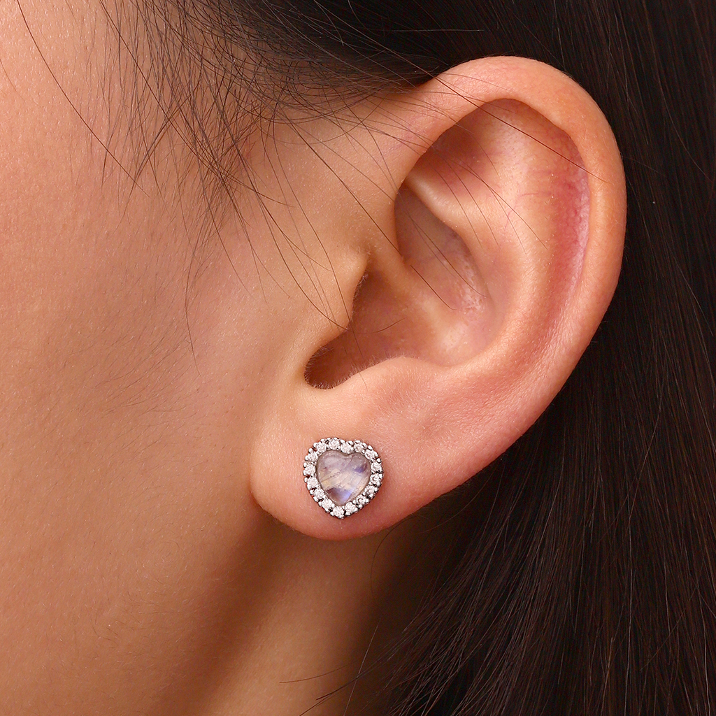 Moonstone Heart Stud Earrings image number 4