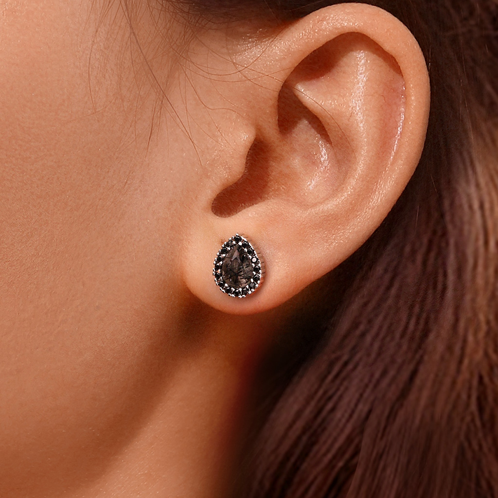 Black Rutilated Quartz Stud Earrings image number 4