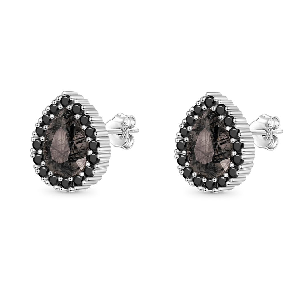 Black Rutilated Quartz Stud Earrings image number 1