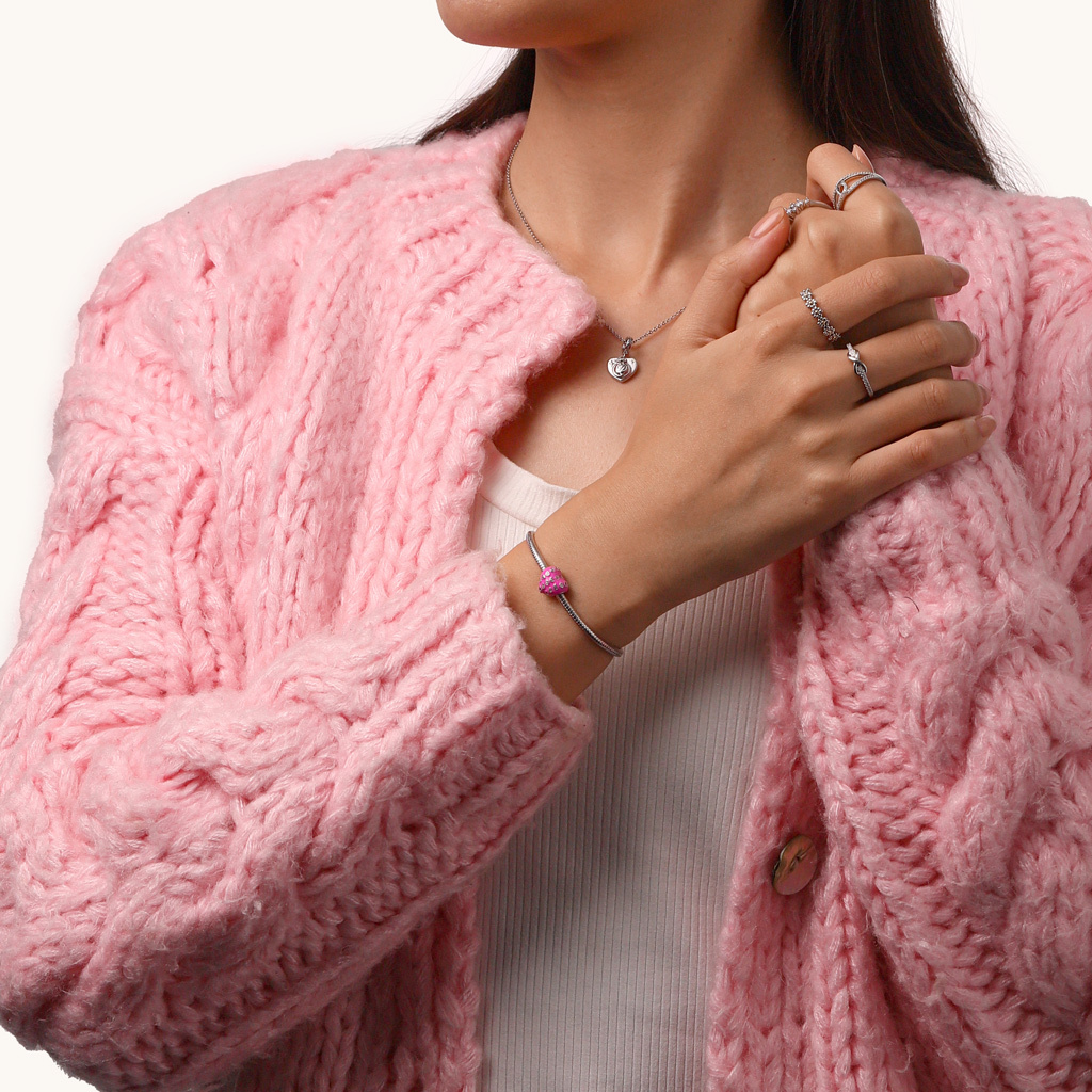 Pink Pave Gemstone Heart Charm image number 3