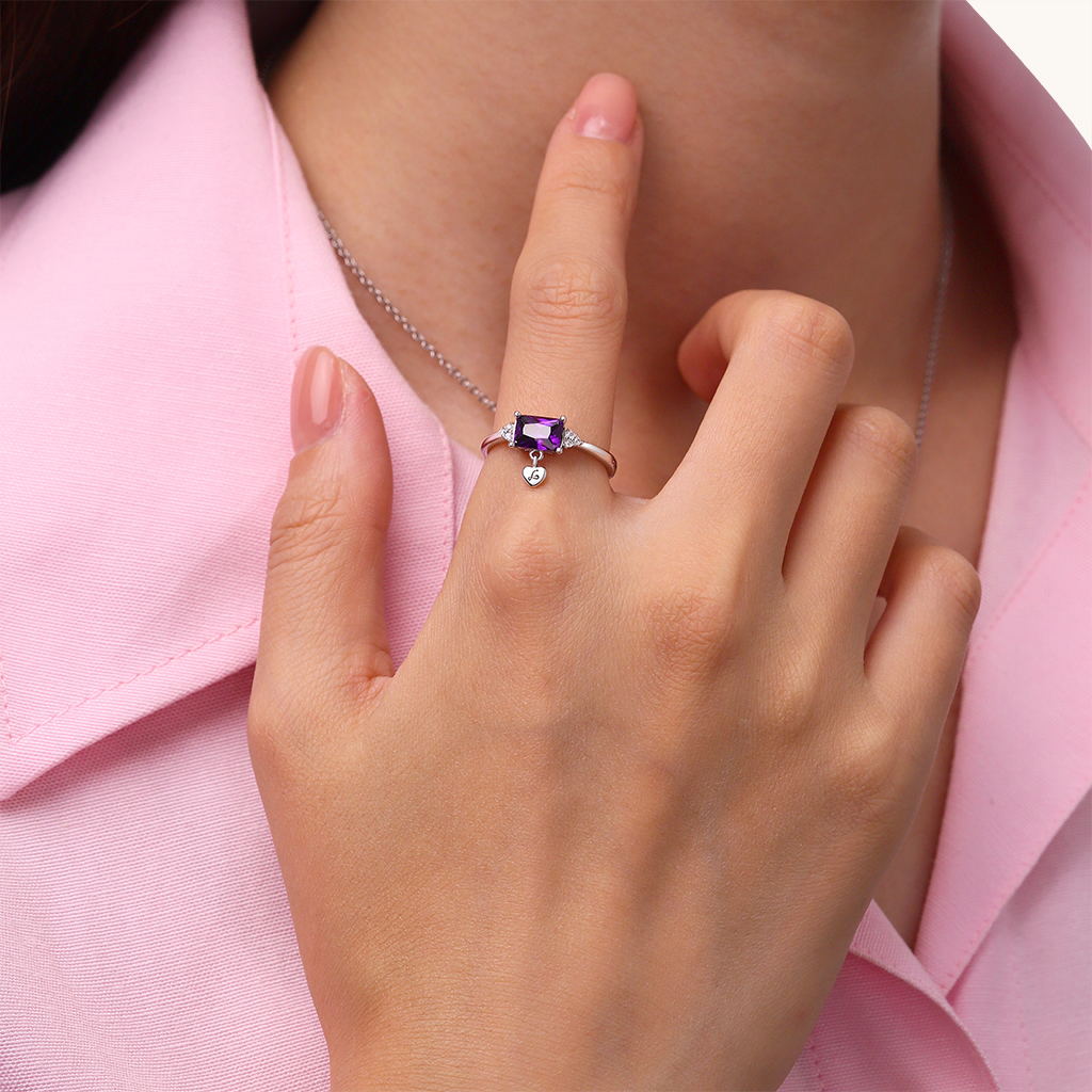 Dainty Purple Baguette Statement Ring image number 4