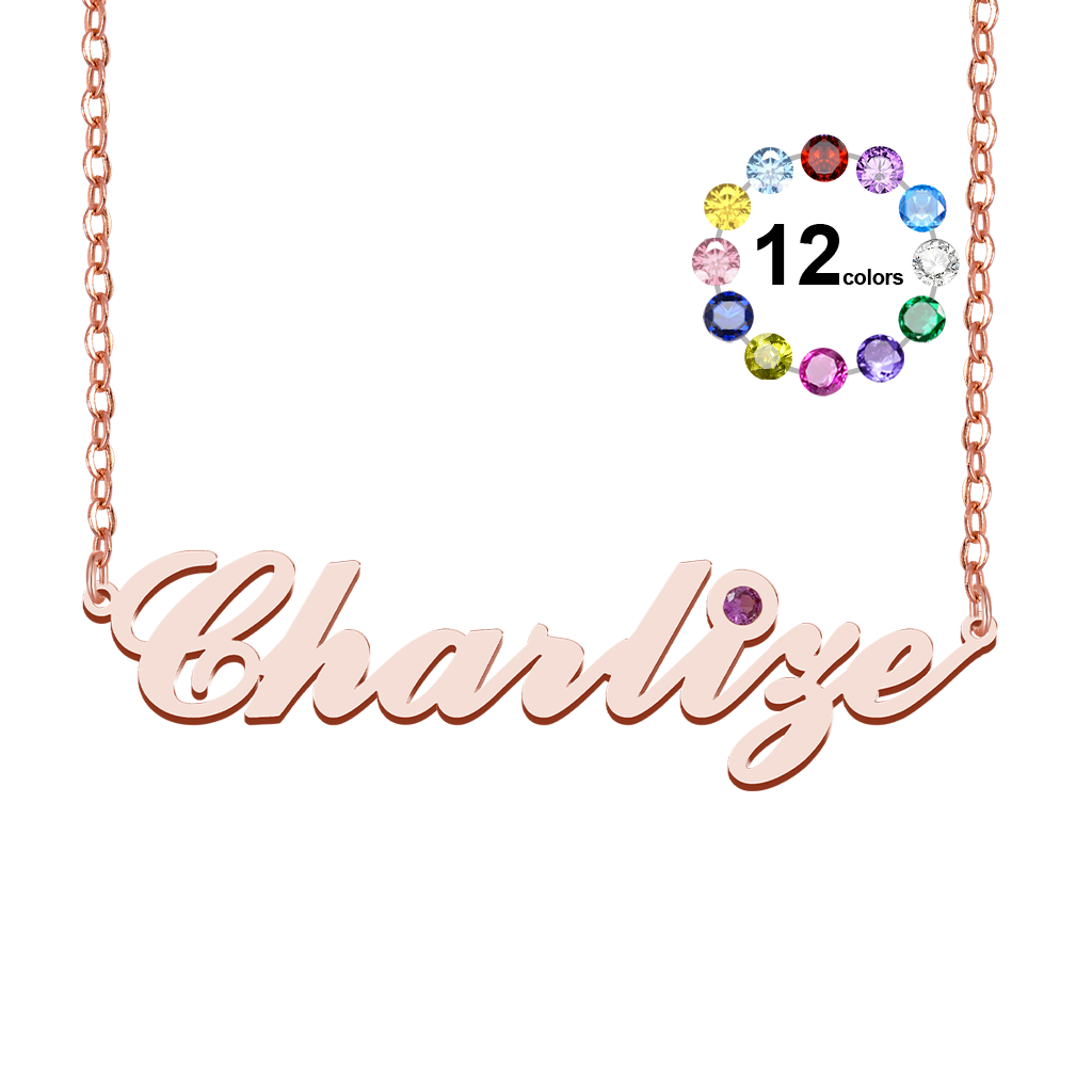 Elegance Name Necklace with Birthstone image number 0