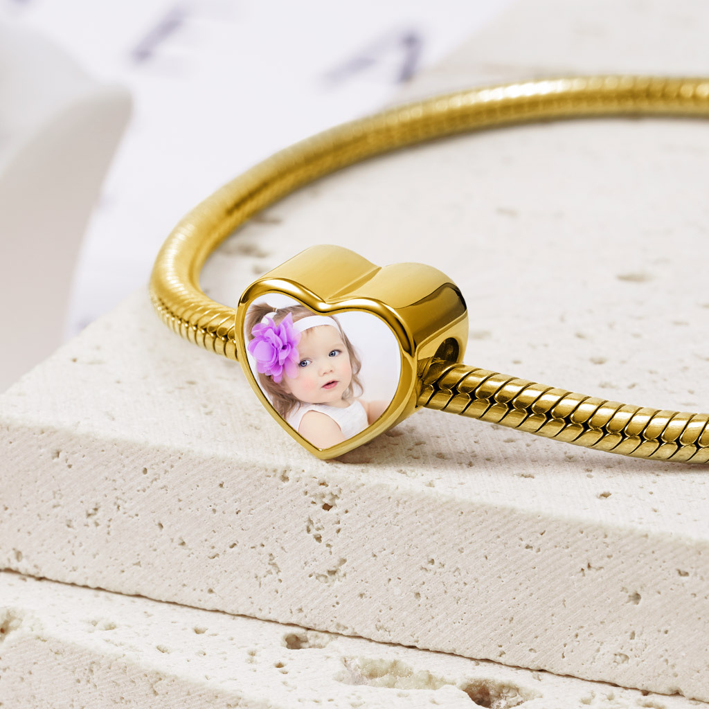 Gold Heart Engravable Photo Charm image number 1