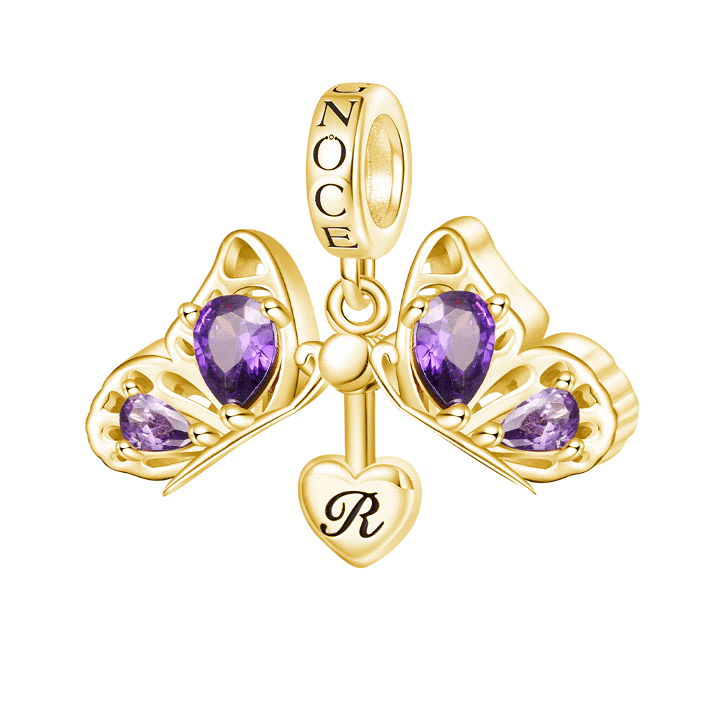 18k Gold Purple Butterfly Pendant image number 0