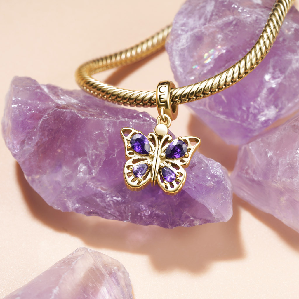 18k Gold Purple Butterfly Pendant image number 3