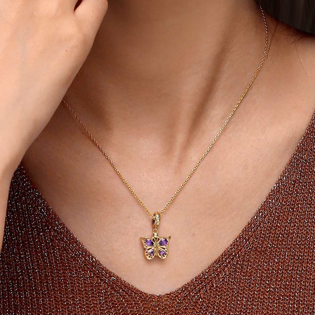 18k Gold Purple Butterfly Pendant image number 5