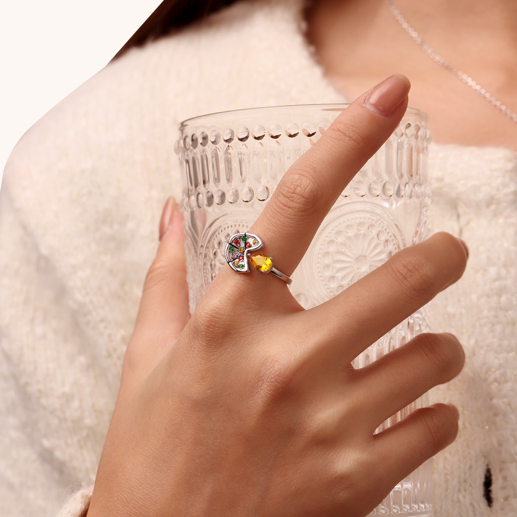 Multicolor Pear CZ Pizza Ring image number 3