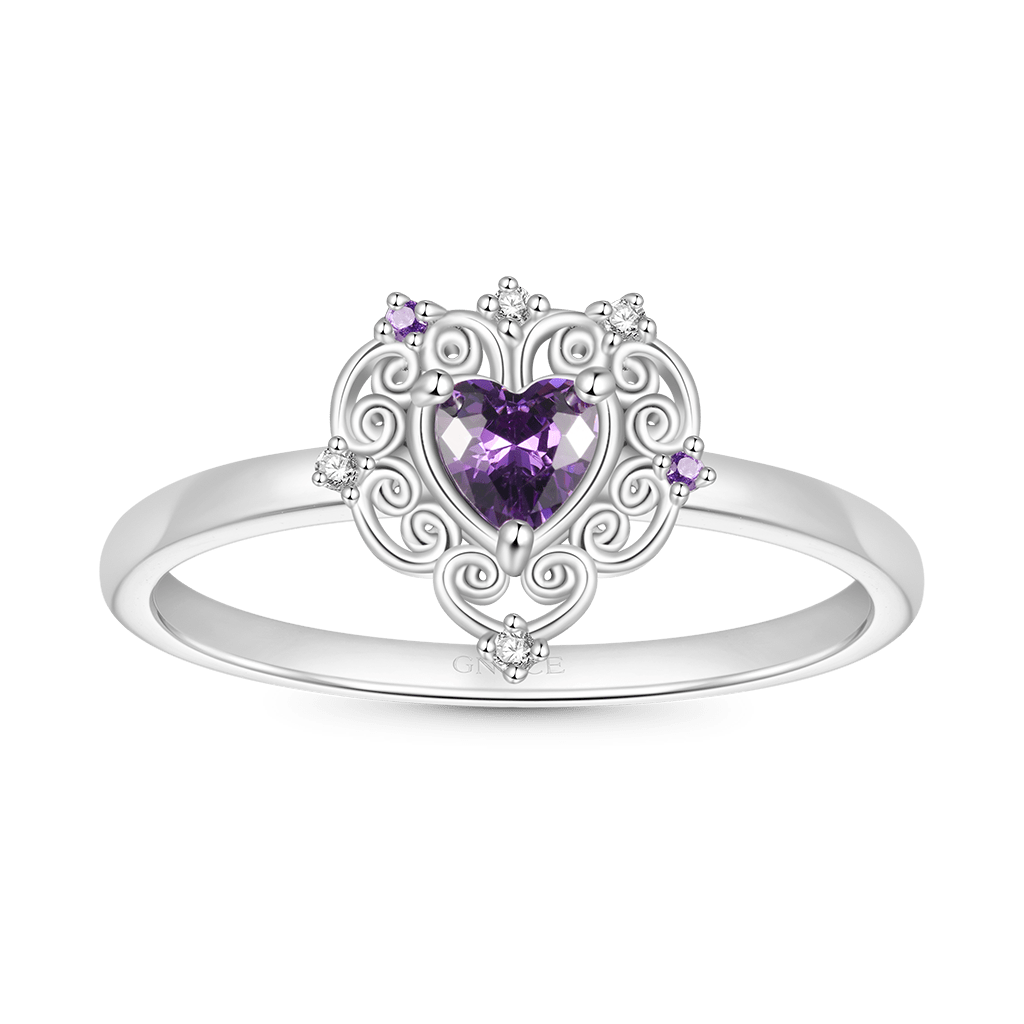 Vintage Purple CZ Heart Ring image number 0
