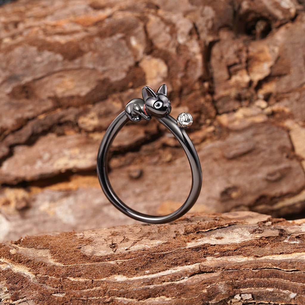Black Cat Wool Ball Ring image number 2