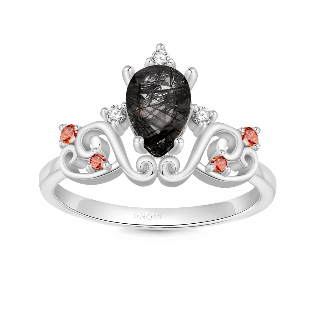 Pear Black Rutilated Quartz Rings image number 2