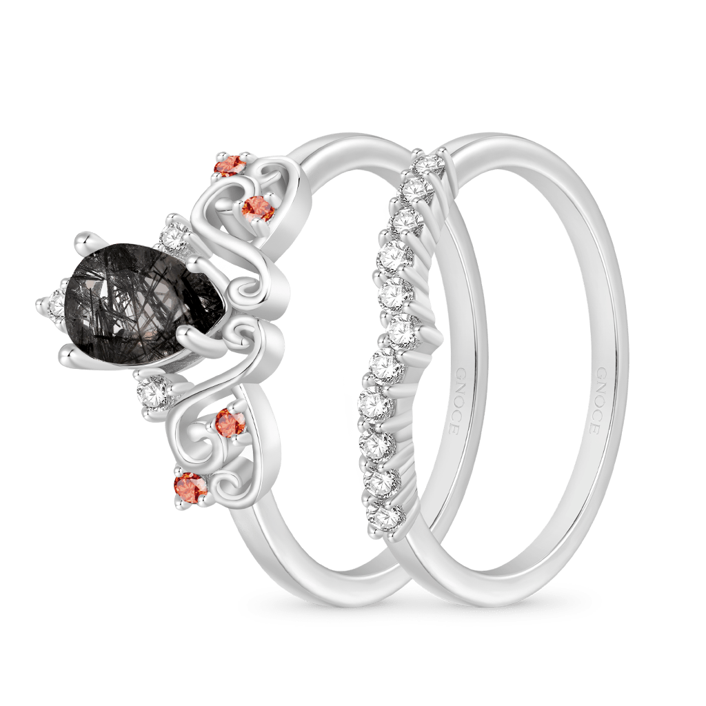 Pear Black Rutilated Quartz Rings image number 1