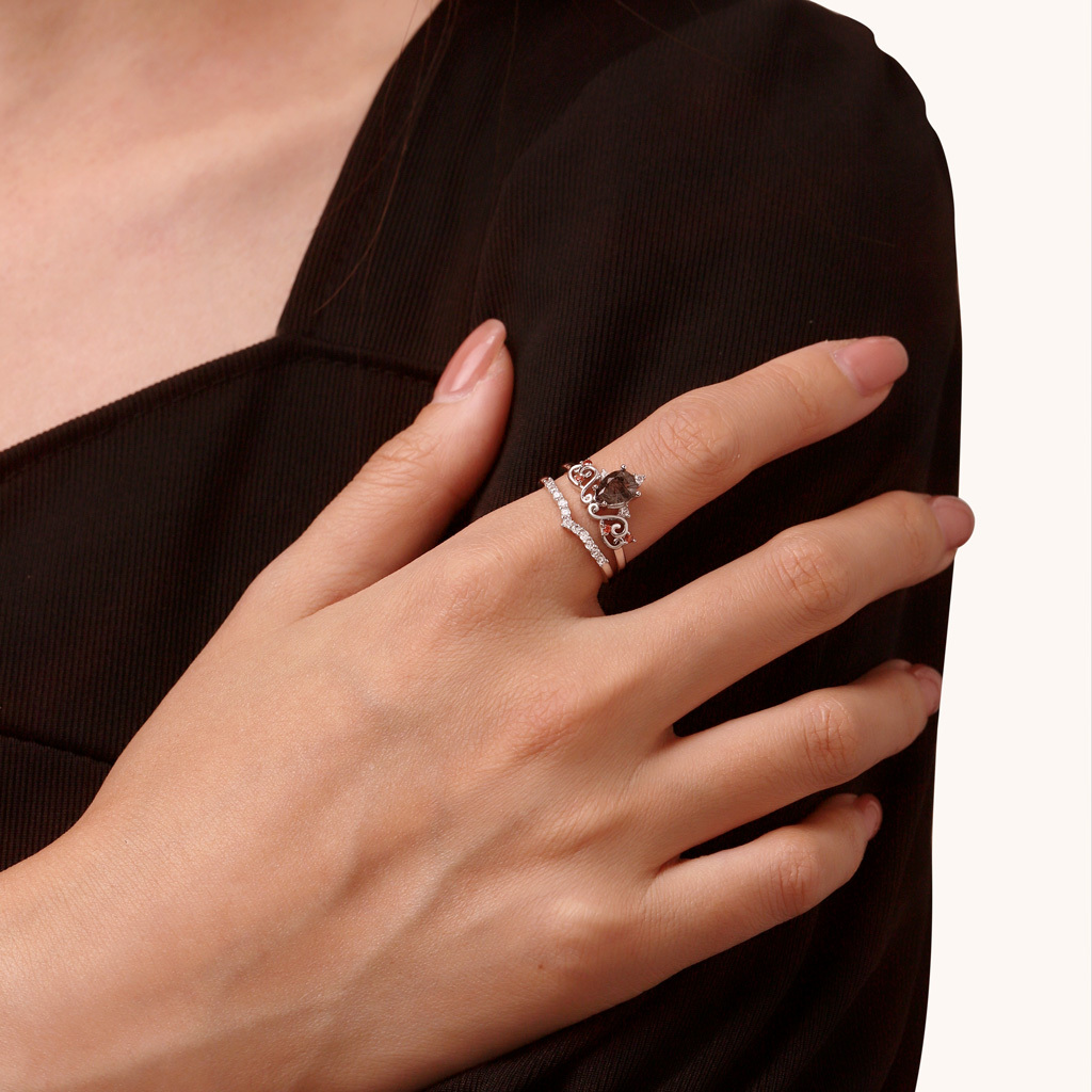 Pear Black Rutilated Quartz Rings image number 5