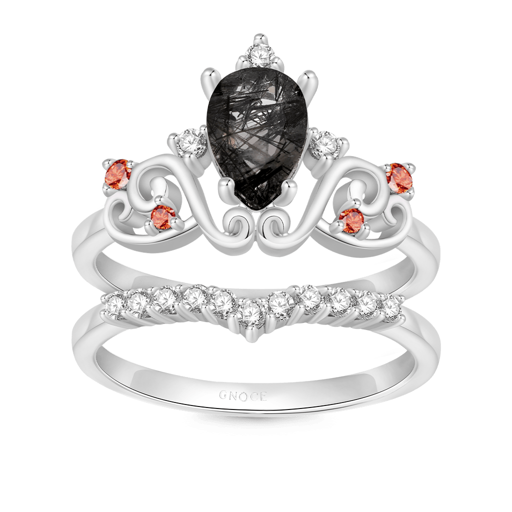 Pear Black Rutilated Quartz Rings image number 0