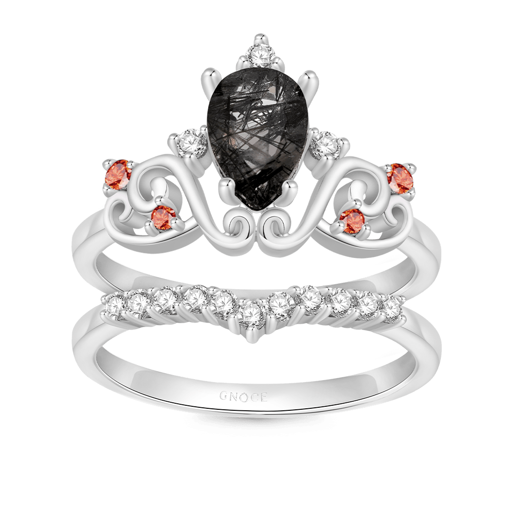 Pear Black Rutilated Quartz Rings image number 0