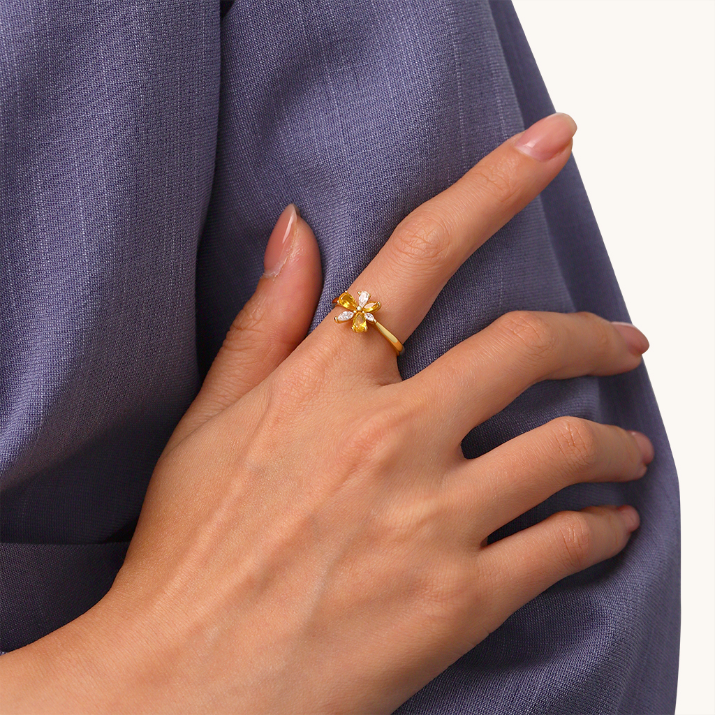 Marquise Citrine Flower Ring image number 3