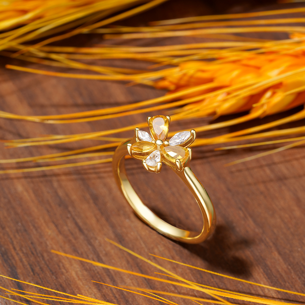 Marquise Citrine Flower Ring image number 2