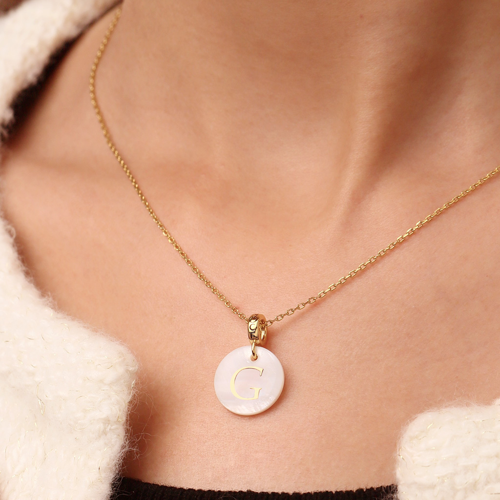 Natural Shell Gold Letters Pendant image number 6
