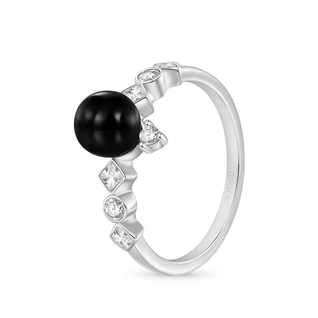 Dark Black Pearl Diamond Ring image number 1