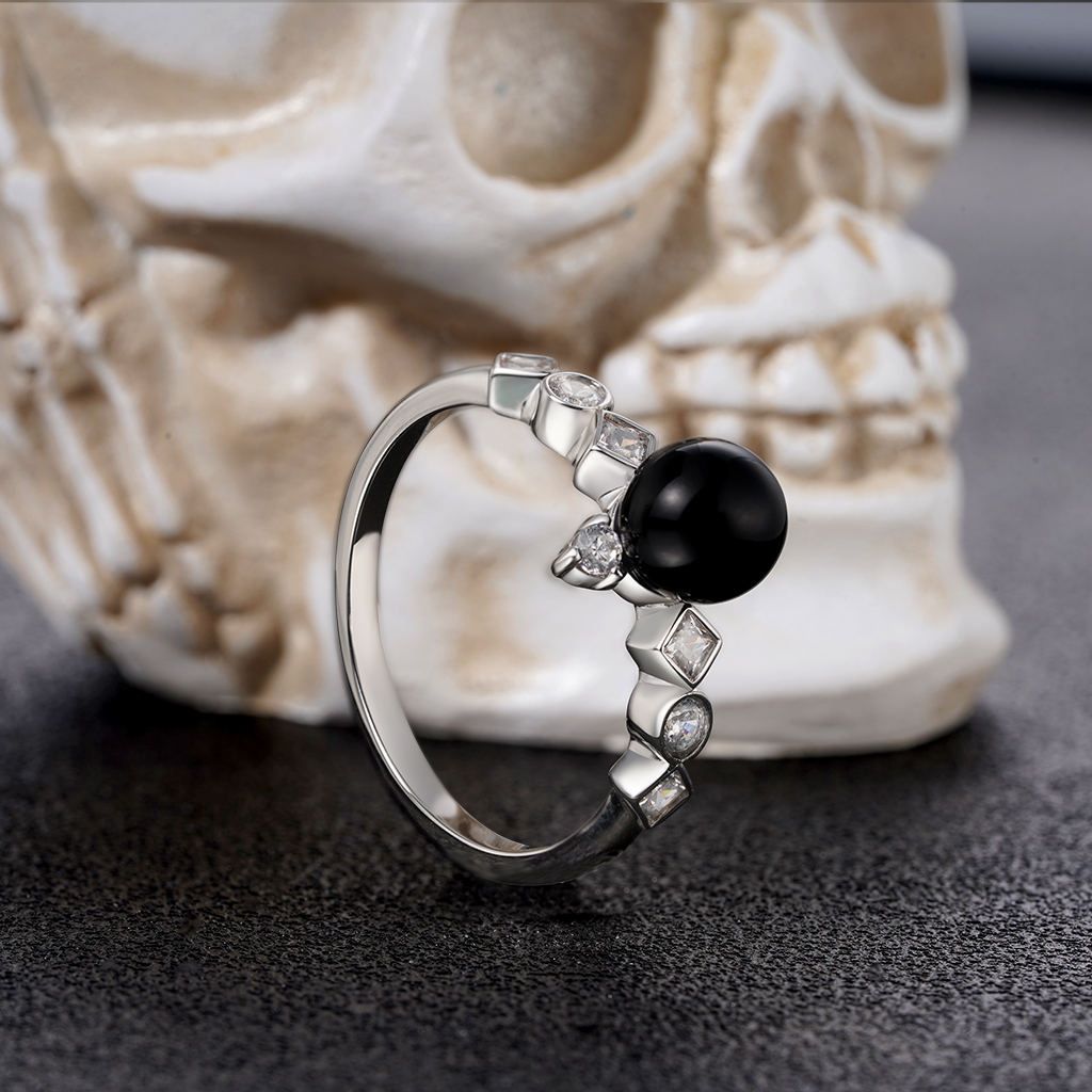 Dark Black Pearl Diamond Ring image number 2