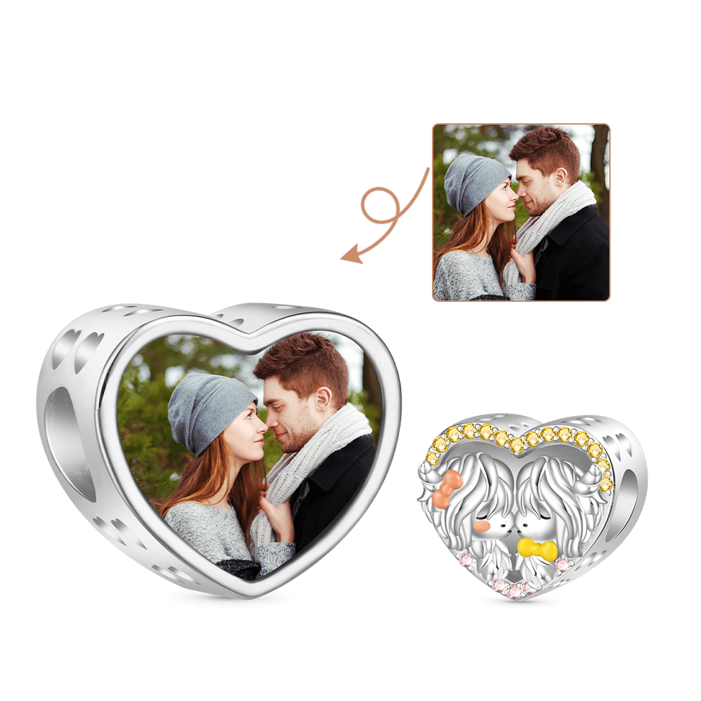 Highland Cow Couple Heart Photo Charm image number 0