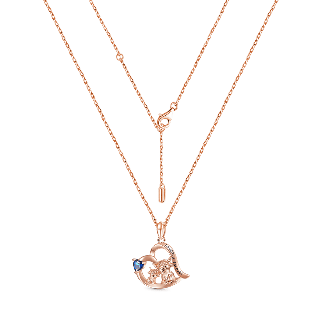 Highland Cow Heart Birthstone Necklace image number 2