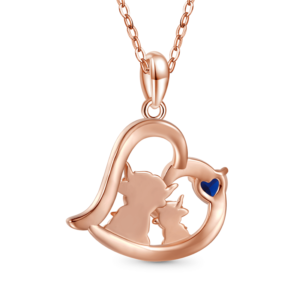 Highland Cow Heart Birthstone Necklace image number 1