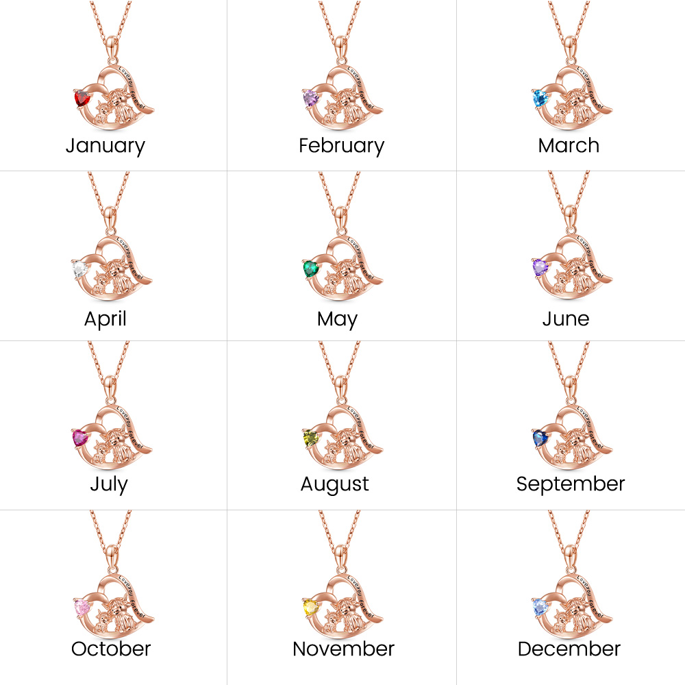 Highland Cow Heart Birthstone Necklace image number 3