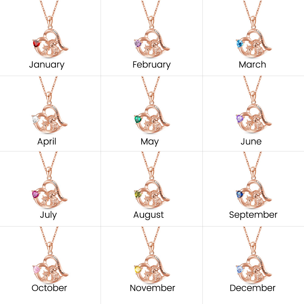 Highland Cow Heart Birthstone Necklace image number 3