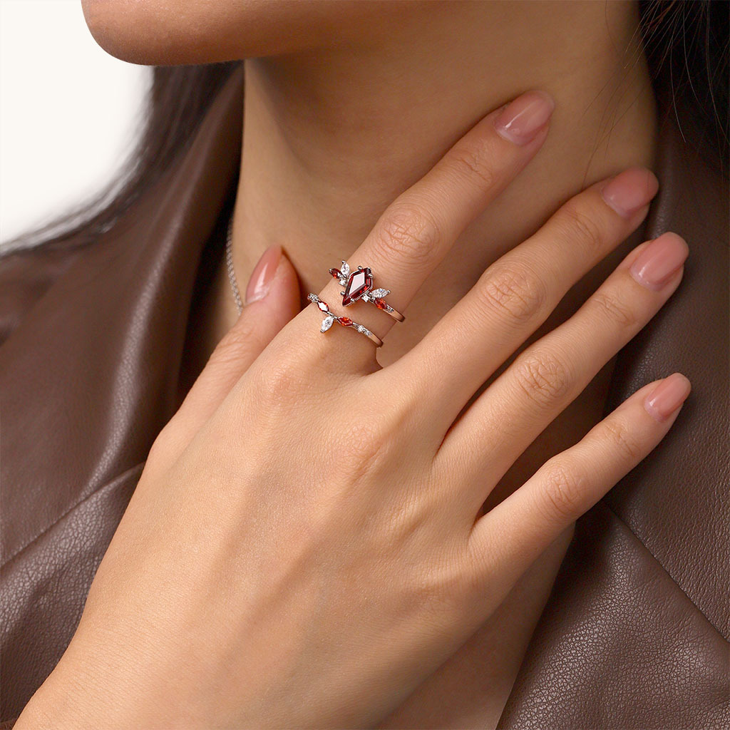 Red Garnet Kite Rings image number 5