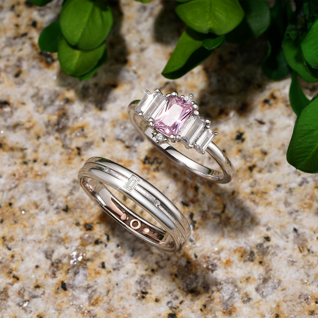 Pink Cubic Zirconia Couple Rings image number 2
