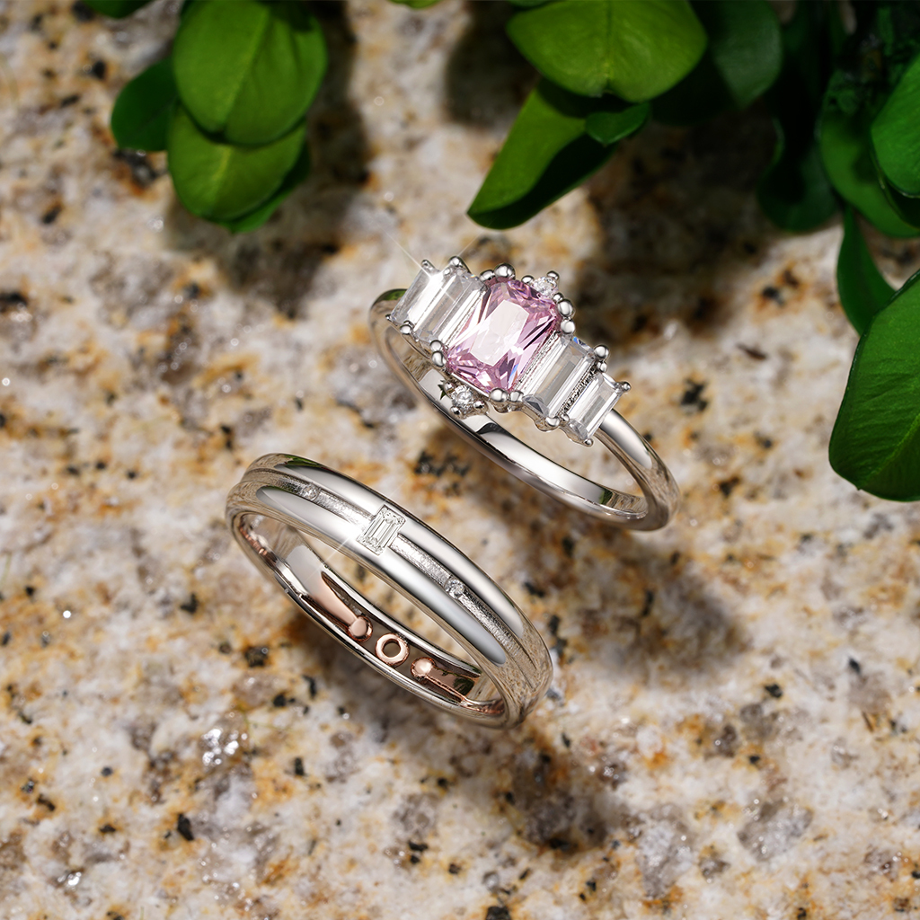 Pink Cubic Zirconia Couple Rings image number 2