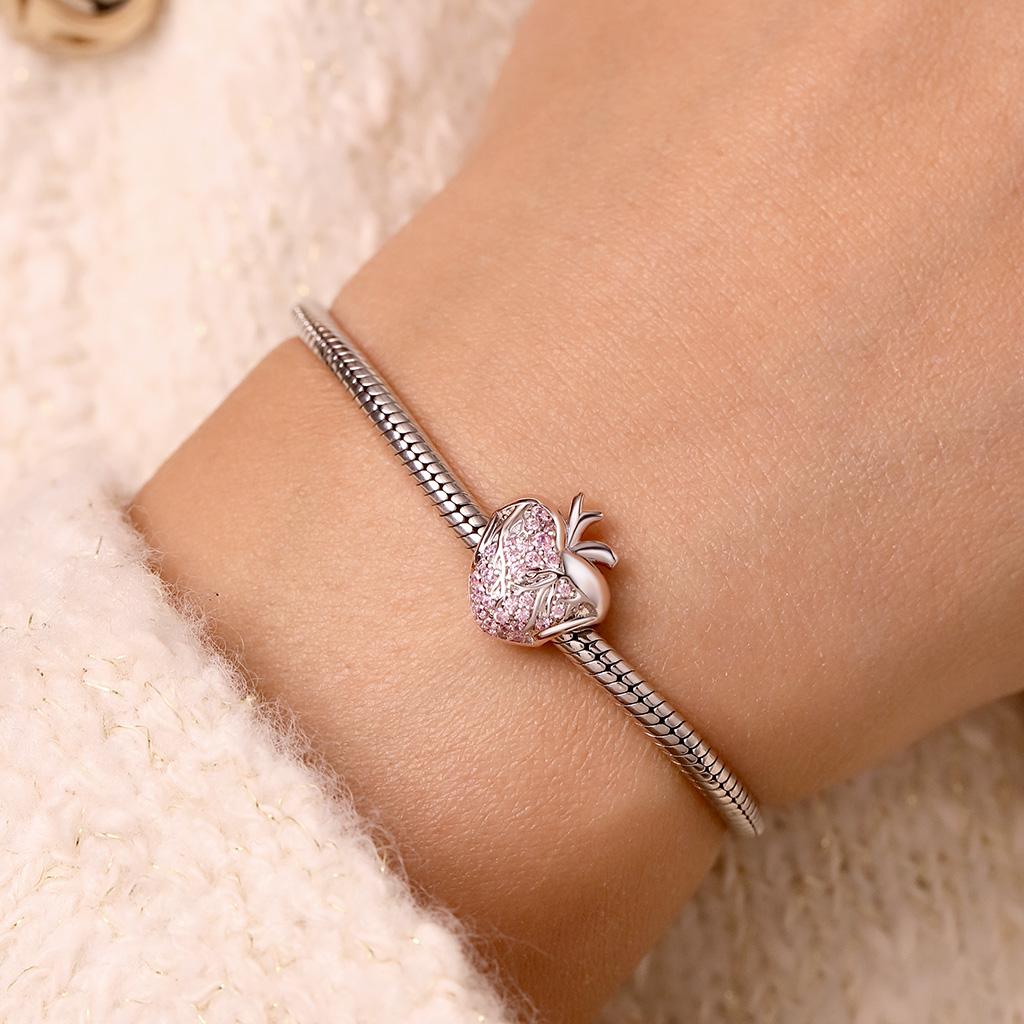 Pink Crystal Engravable Heart Charm image number 5