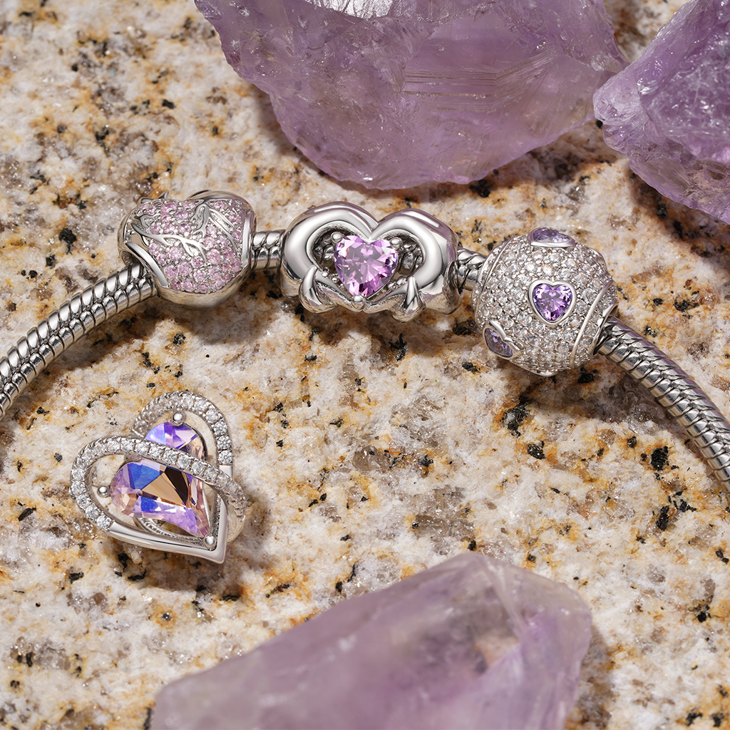 Pink Crystal Engravable Heart Charm image number 3