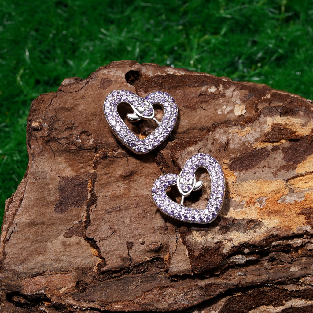Snake Heart Stud Earrings image number 3
