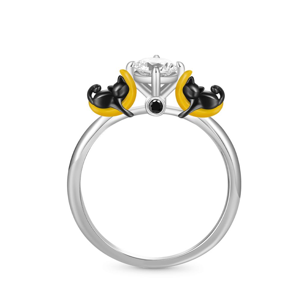 Black Cat Moon White Diamond Ring image number 0