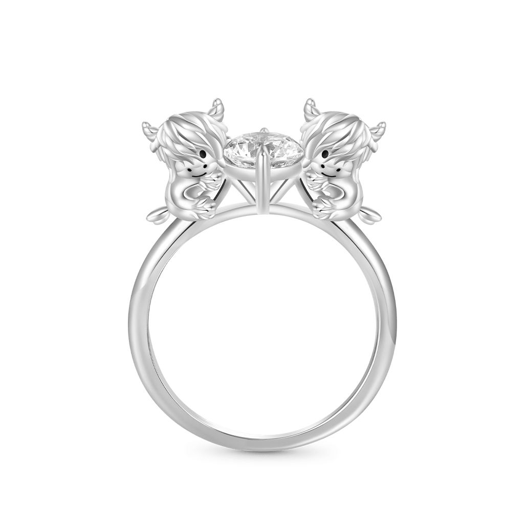 Highland Cow Hug White Diamond Ring image number 0