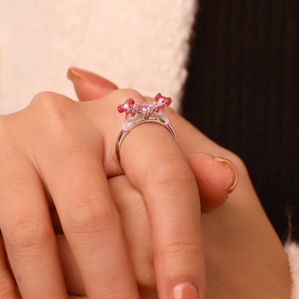Axolotl Hug Pink Diamond Ring image number 4