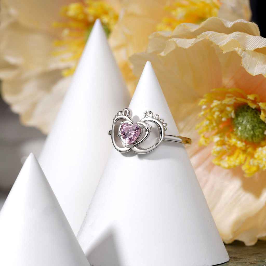 Baby Footprint Heart Ring image number 4