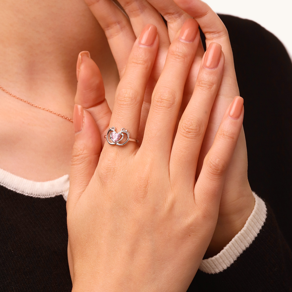 Baby Footprint Heart Ring image number 5