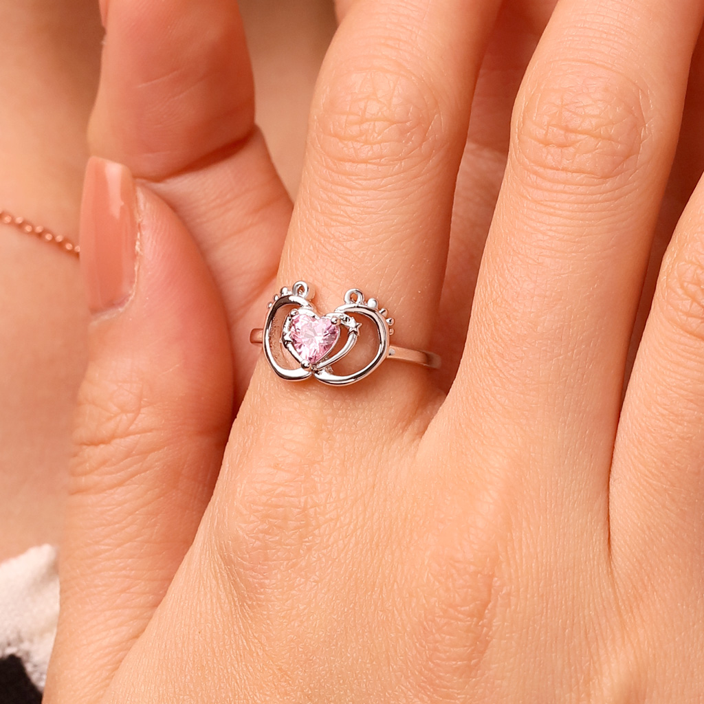 Baby Footprint Heart Ring image number 6