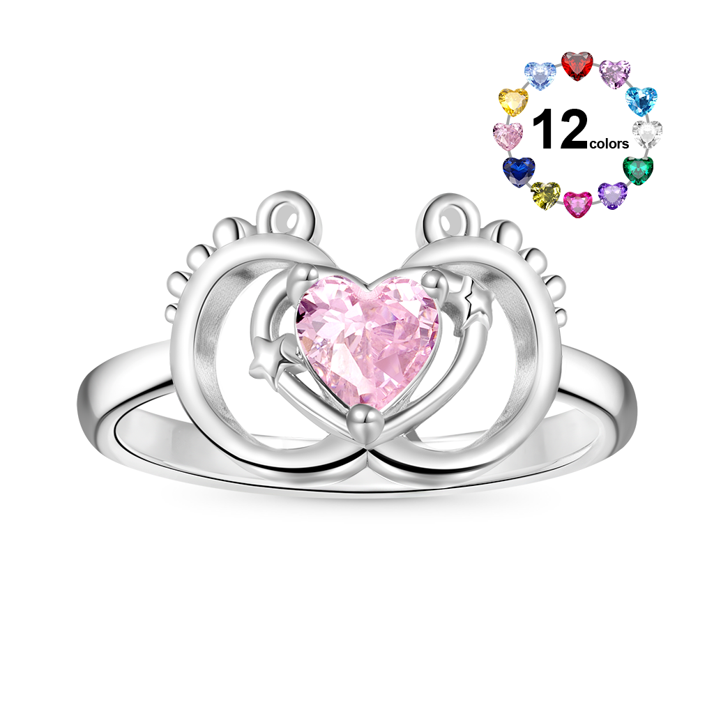 Baby Footprint Heart Ring image number 0