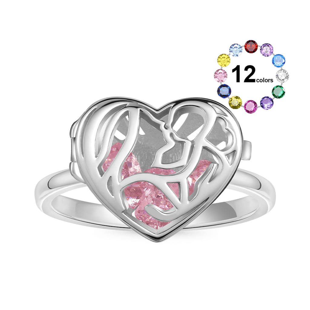 Openable Hollow Heart with Diamond Ring image number 1