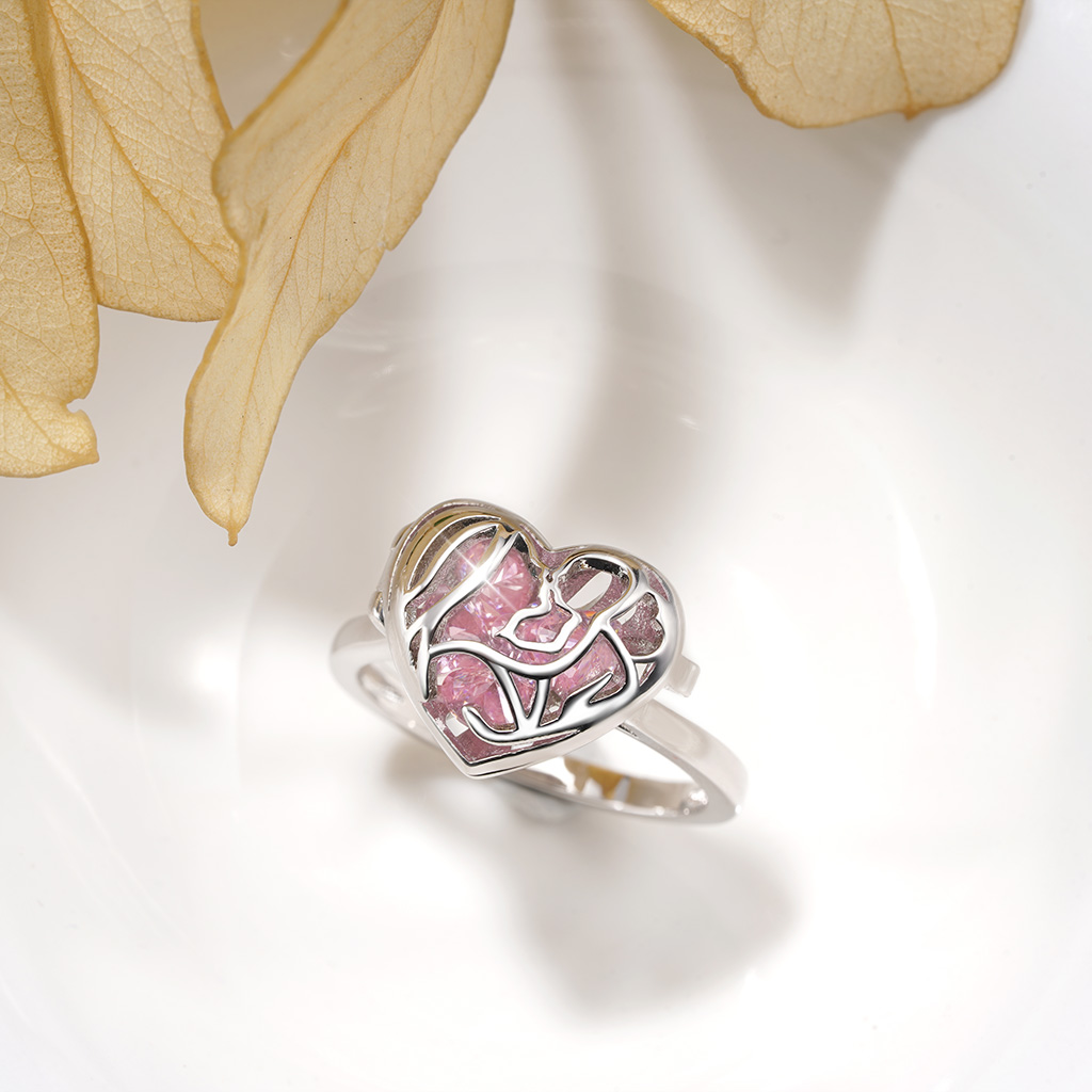 Openable Hollow Heart with Diamond Ring image number 3