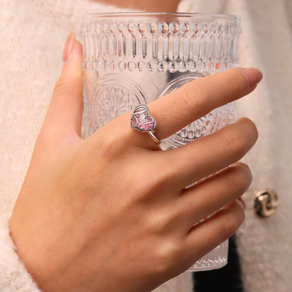 Openable Hollow Heart with Diamond Ring image number 4