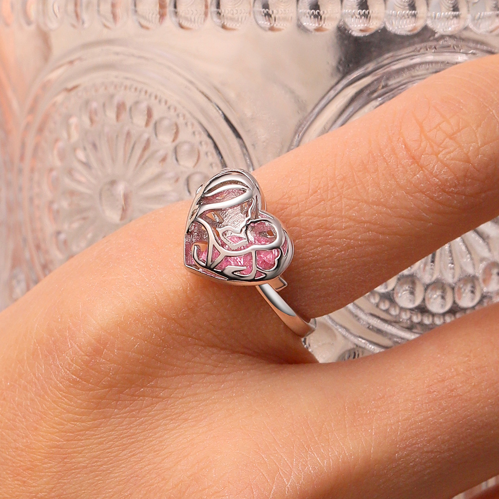 Openable Hollow Heart with Diamond Ring image number 5