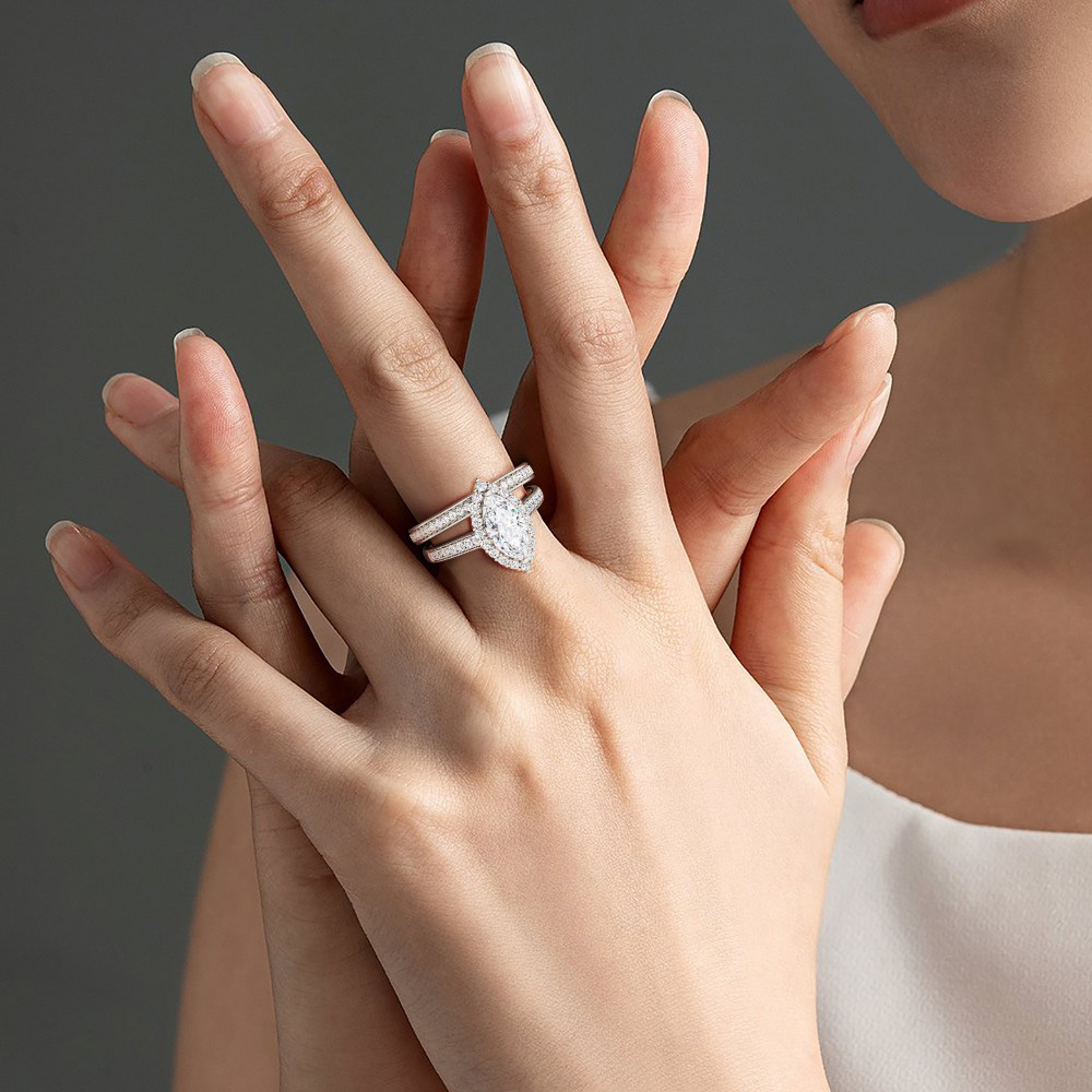 Marquise Stacked Channel Setting Ring Set image number 5